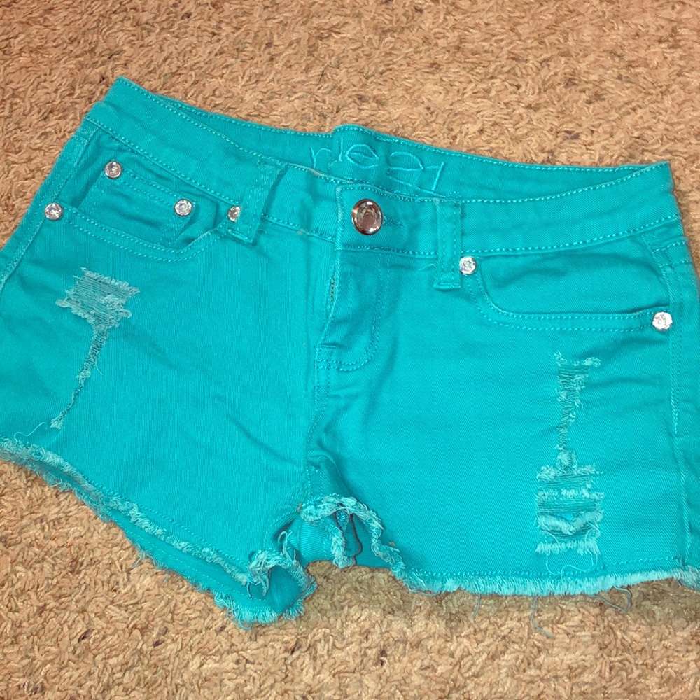 ☀️3/$12 Teal/Turquoise Frayed Hem Denim Shorts